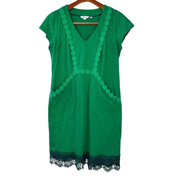 *Altered* BODEN Saskia Jersey Trim Dress Medallion Kelly Green Pockets Size 10 - Picture 12 of 13